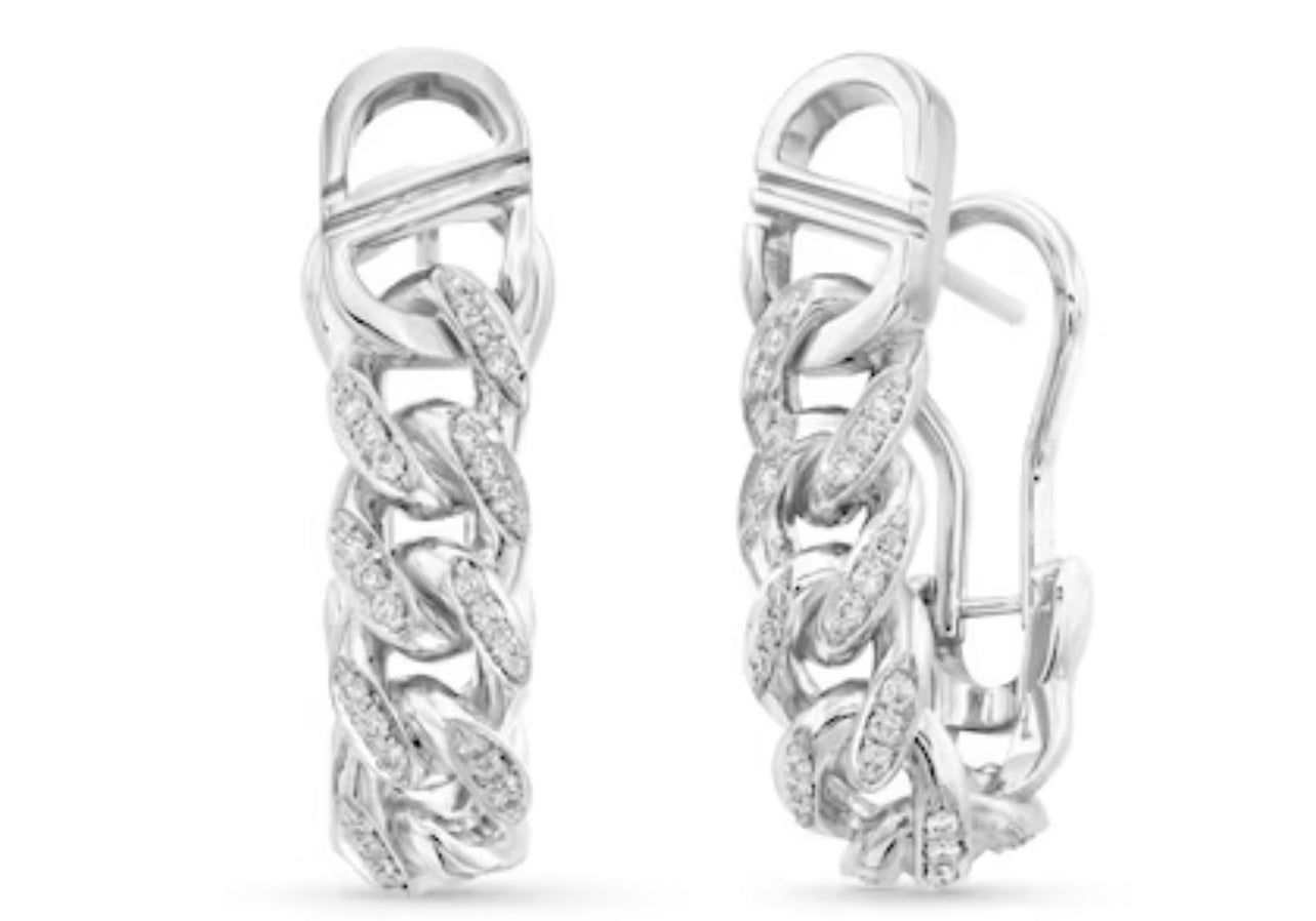 1/3 CT. T.W. Diamond Miami Cuban Chain Hoop Earrings in 18K White Gold