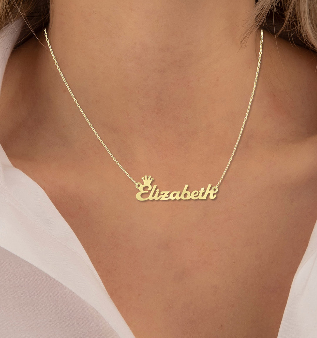 Crown name plate necklace
