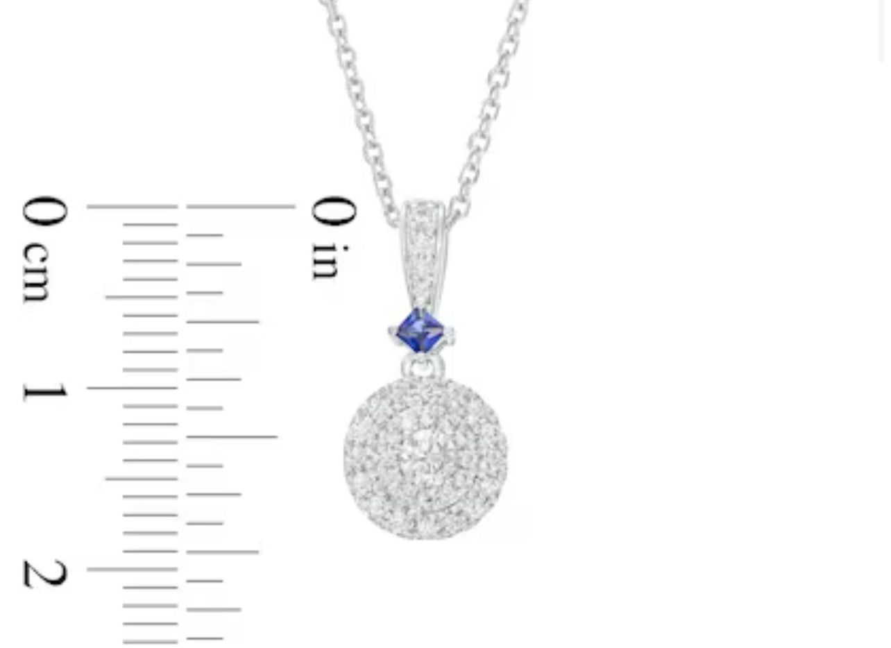 Vera Wang Love Collection 1/4 CT. T.W. Multi-Diamond and Princess-Cut Blue Sapphire Pendant in 10K White Gold - 19"