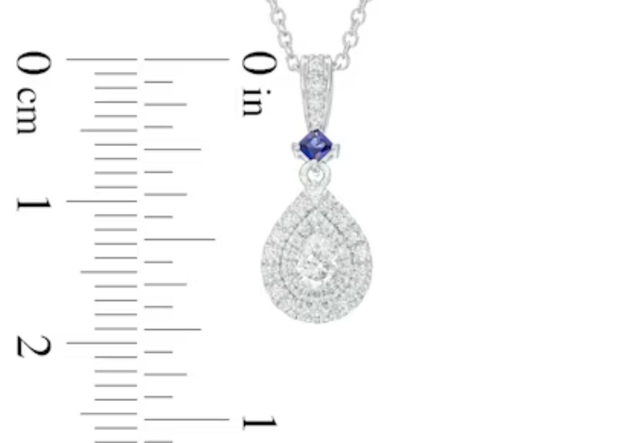 Vera Wang Love Collection 1/4 CT. T.W. Pear-Shaped Diamond and Blue Sapphire Pendant in 10K White Gold - 19"