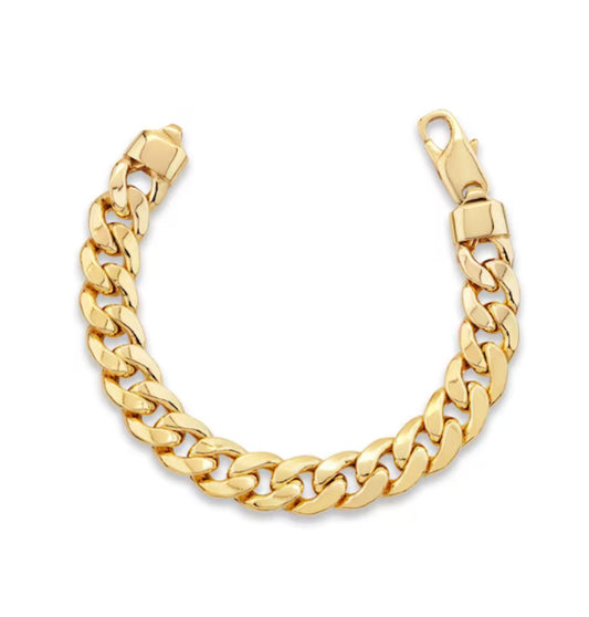 Semi-Solid Cuban Chain Bracelet 10K Yellow Gold 8.5"