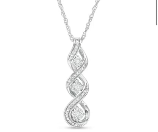 Diamond Accent Linear Three Stone Cascading Infinity Pendant in Sterling Silver