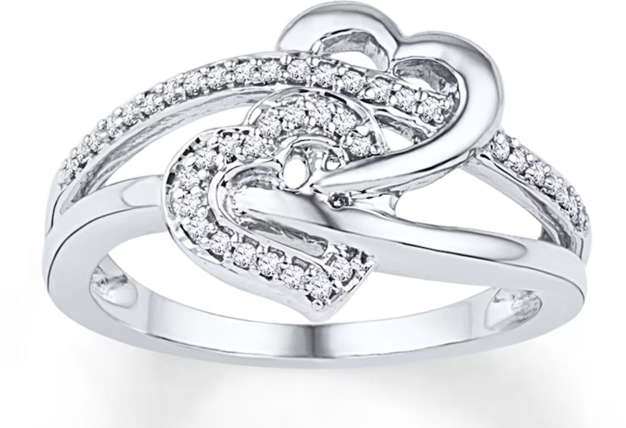 Heart Promise Ring 1/6 ct tw Diamonds 10K White Gold