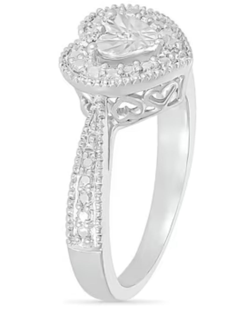 Diamond Accent Double Heart Vintage-Style Ring in Sterling Silver