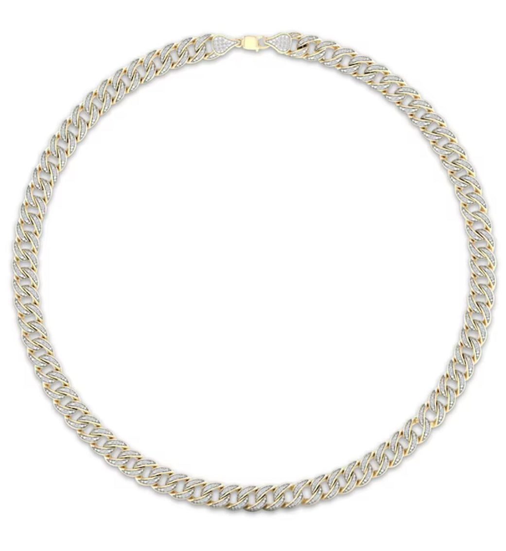 Men's Cuban Curb Chain Necklace 6 ct tw Diamonds 10K Yellow Gold 22"