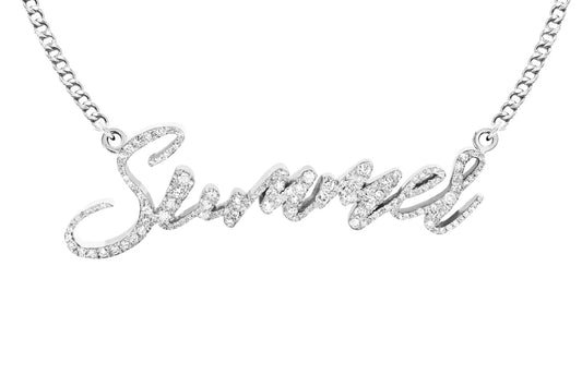 14K White Gold Full Diamond Name Plate Necklace | Appx. 1.5 Carat