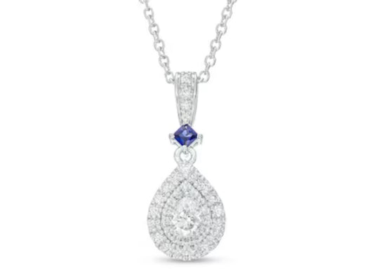 Vera Wang Love Collection 1/4 CT. T.W. Pear-Shaped Diamond and Blue Sapphire Pendant in 10K White Gold - 19"