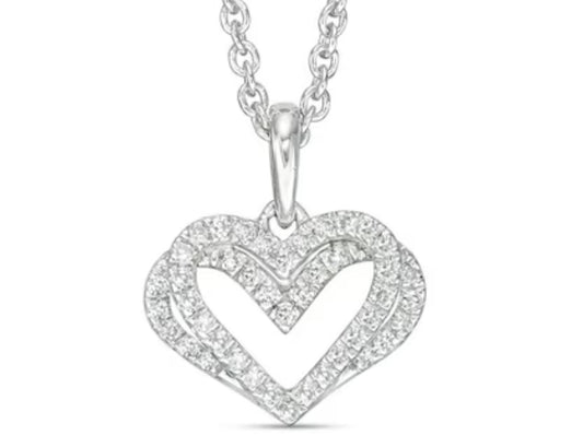 The Kindred Heart from Vera Wang Love Collection 1/10 CT. T.W. Diamond Mini Pendant in Sterling Silver - 19"