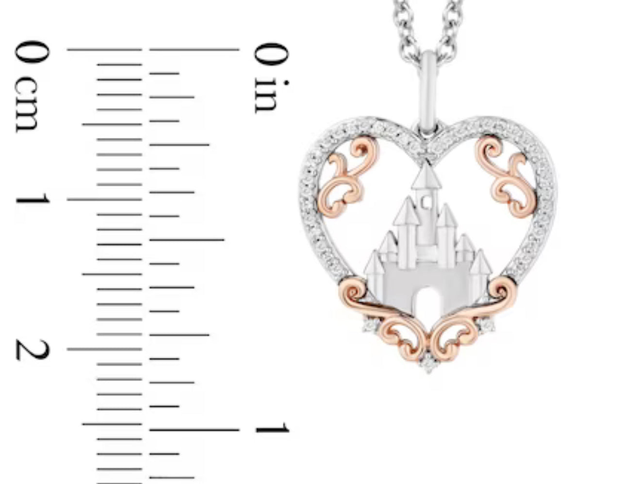 Enchanted Disney Princess 1/10 CT. T.W. Diamond Castle in Heart Pendant in Sterling Silver and 10K Rose Gold – 19"