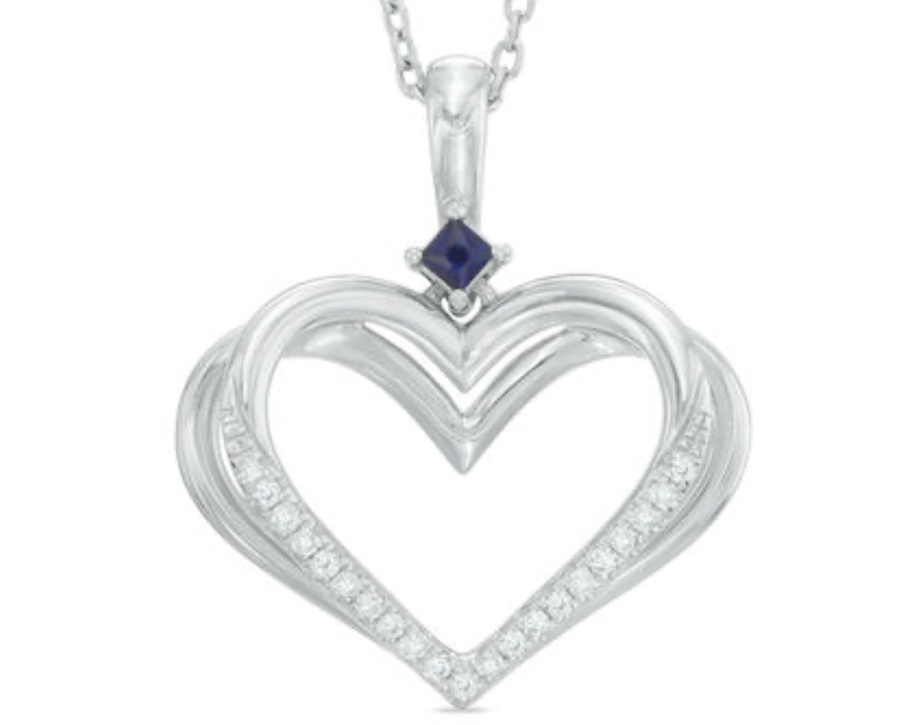 The Kindred Heart from Vera Wang Love Collection Diamond Accent and Blue Sapphire Pendant in Sterling Silver