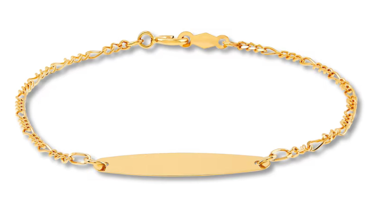 Children's Oval ID Figaro Bracelet 14K Yellow Gold 6"