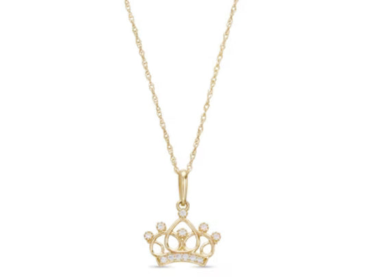 Child's Cubic Zirconia Crown Pendant in 14K Gold – 15"