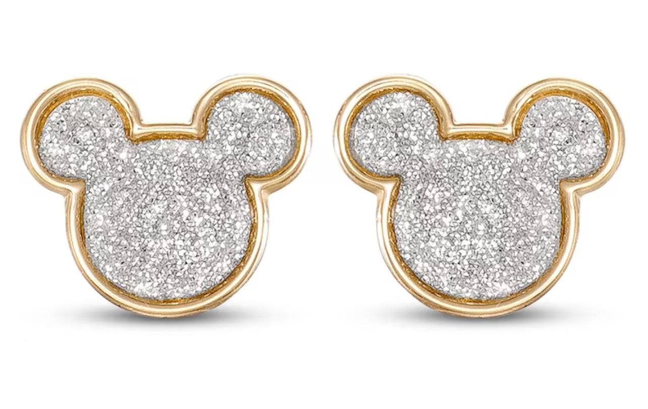 Children's Mickey Mouse Glitter Stud Earrings 14K Yellow Gold