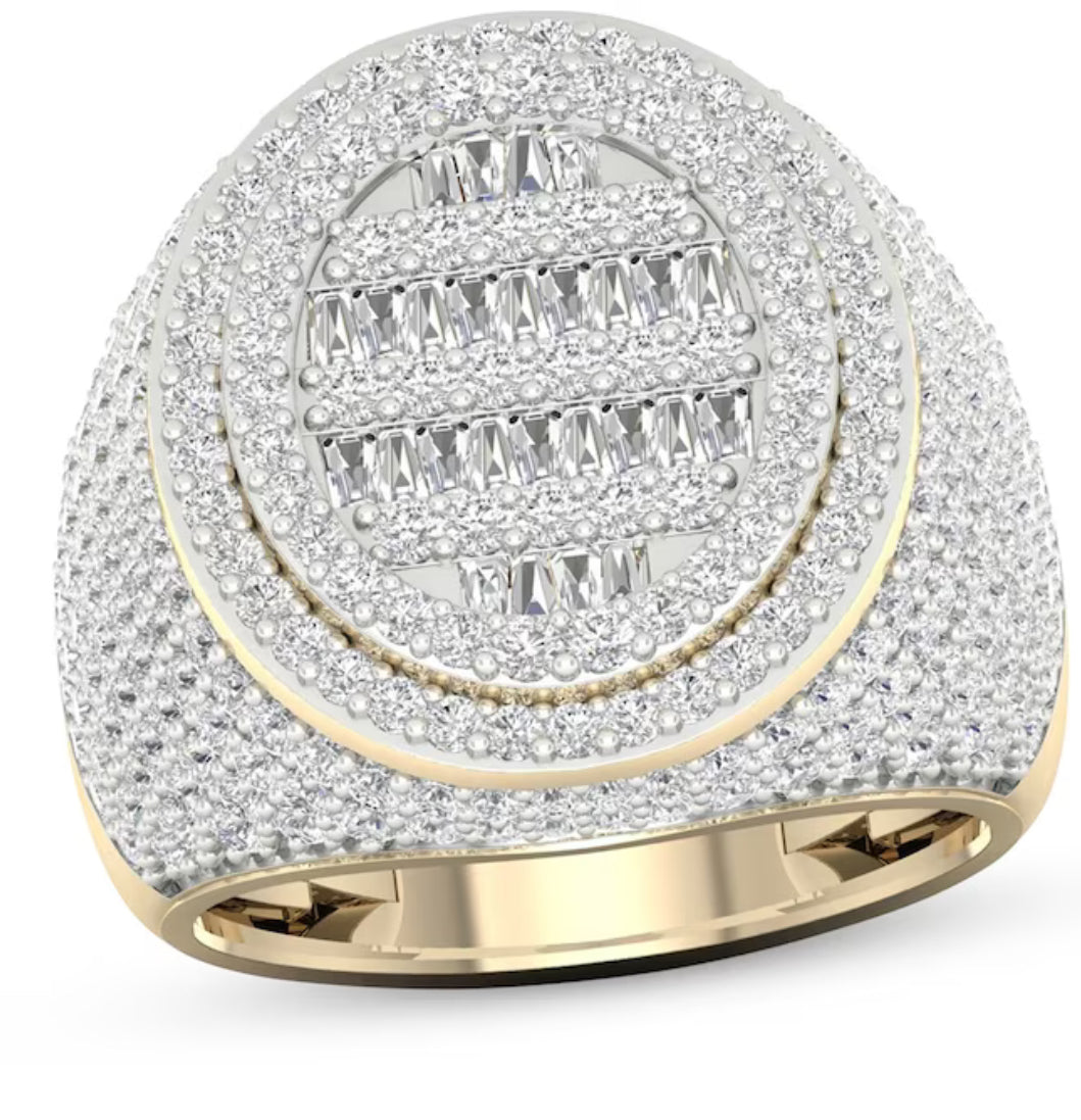Men's Baguette & Round-Cut Diamond Ring 3 ct tw 10K Yellow Gold