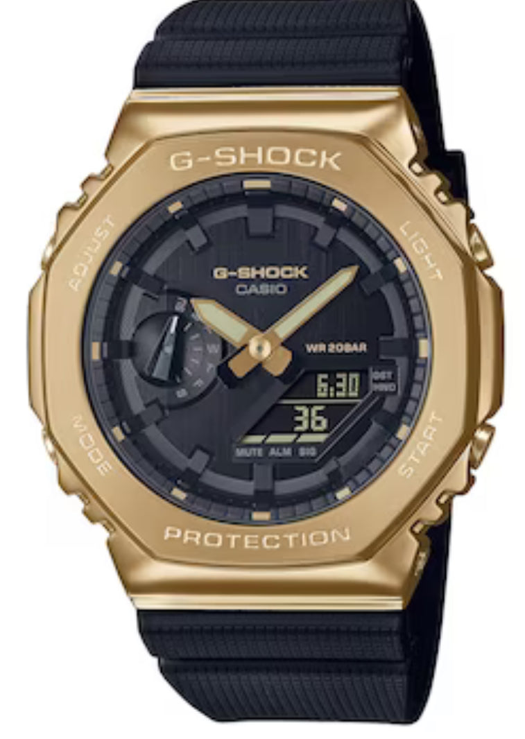Men's Casio G-Shock Classic Gold-Tone IP Black Resin Strap Watch with Black Dial